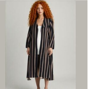 BLEUH Ciel Blue & Red Striped Duster Jacket Medium
